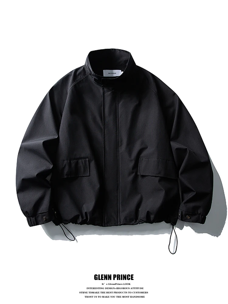 

Loose Fit Outdoor Jaet Pure Color Stand Collar Men's GPstudio Casual Autumn Faion Brand Zipper Closure Long Sve Coat