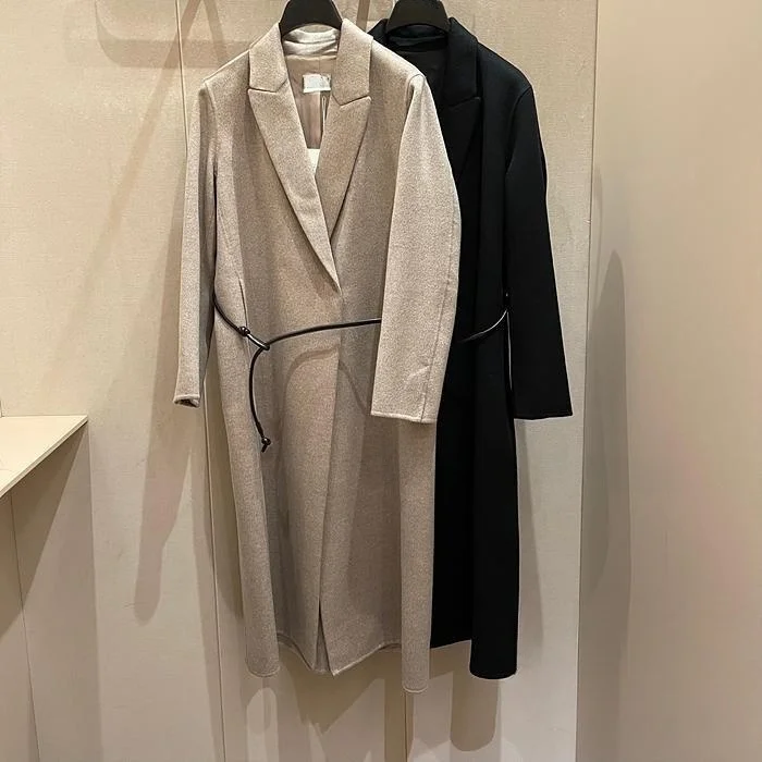 

Korean Style Long Wool Coat Lapel Suit Jacket Commute Versatile Top Outerwear Women's Fashion Warm Lamb Velvet Lined Coat