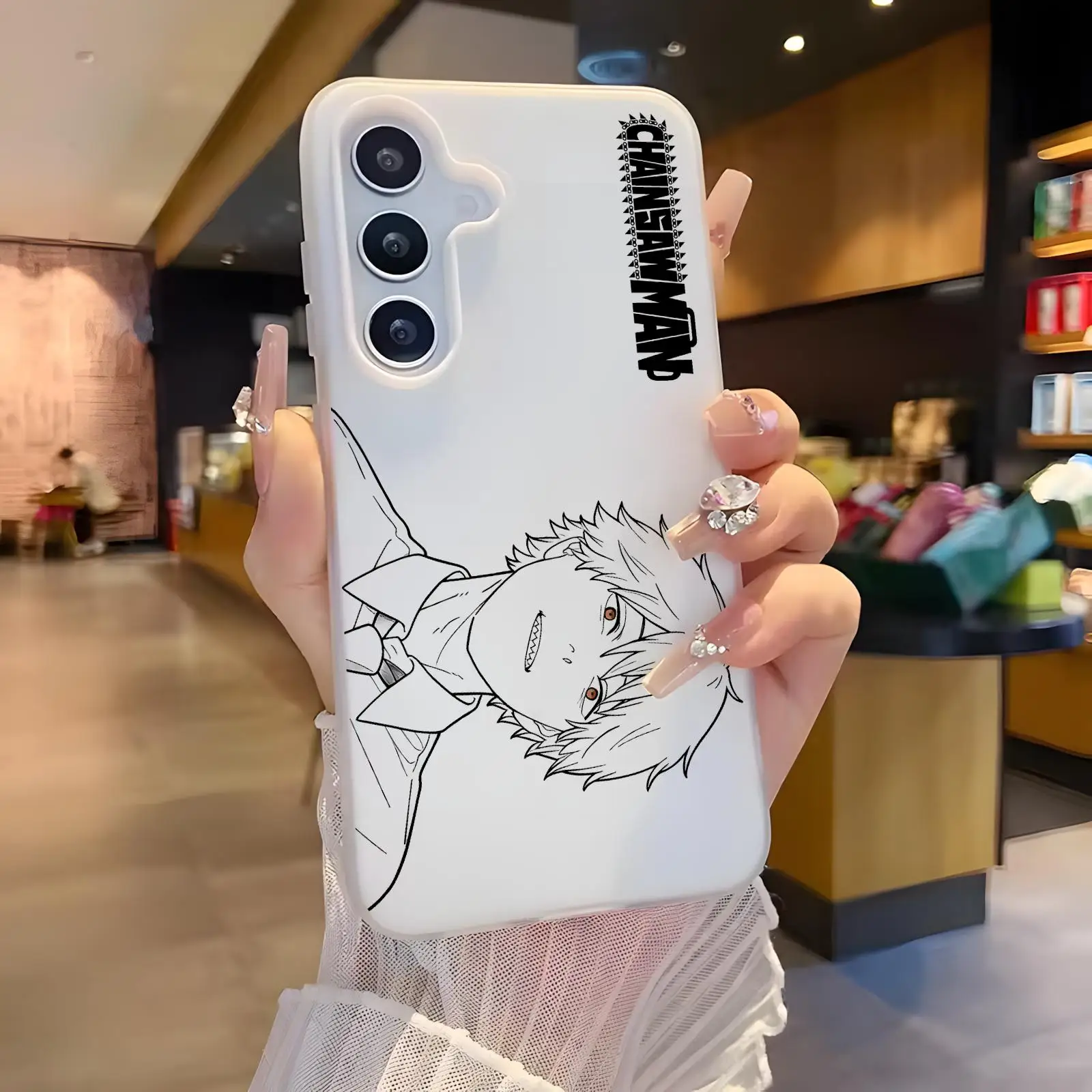 Candy Jelly 2 in 1 Hard Phone Case For SamsungA57 A56 A37 A27 A17 A36 A26 A55 A35 Chainsaw Man Reze Denji Couple Simple Line Art