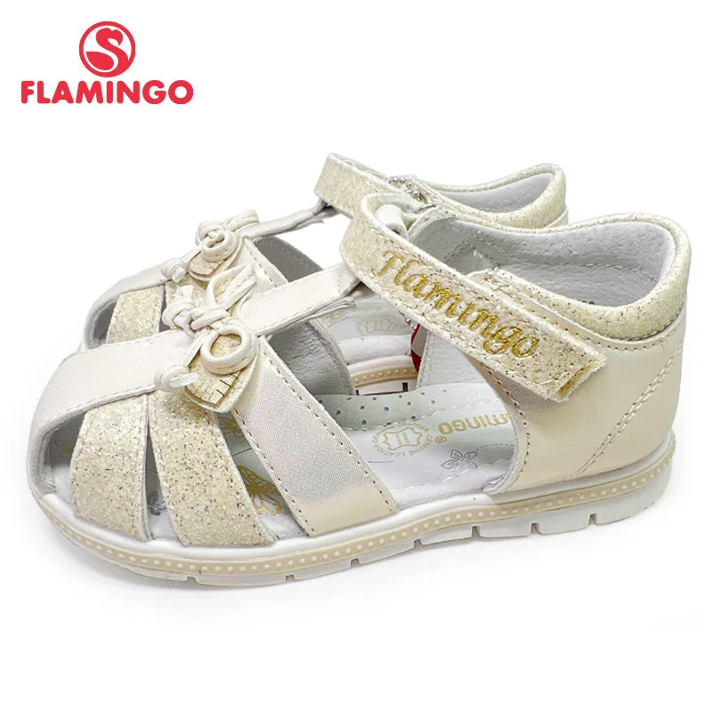 FLAMINGO Kids Sandals Double Hook&Loop Summer Sandals Cute Flower Print Arch Support Girls Toddler Sandals Children's Shoes