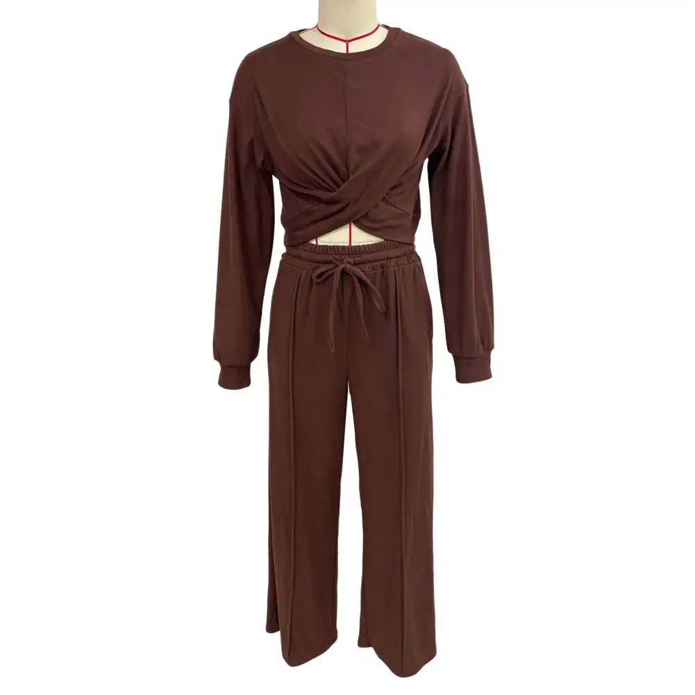 Cordon de serrage deux pièces ensemble dames vêtements ensemble coton loisirs vêtements femme vêtements jambe large pantalons de survêtement Sport survêtement