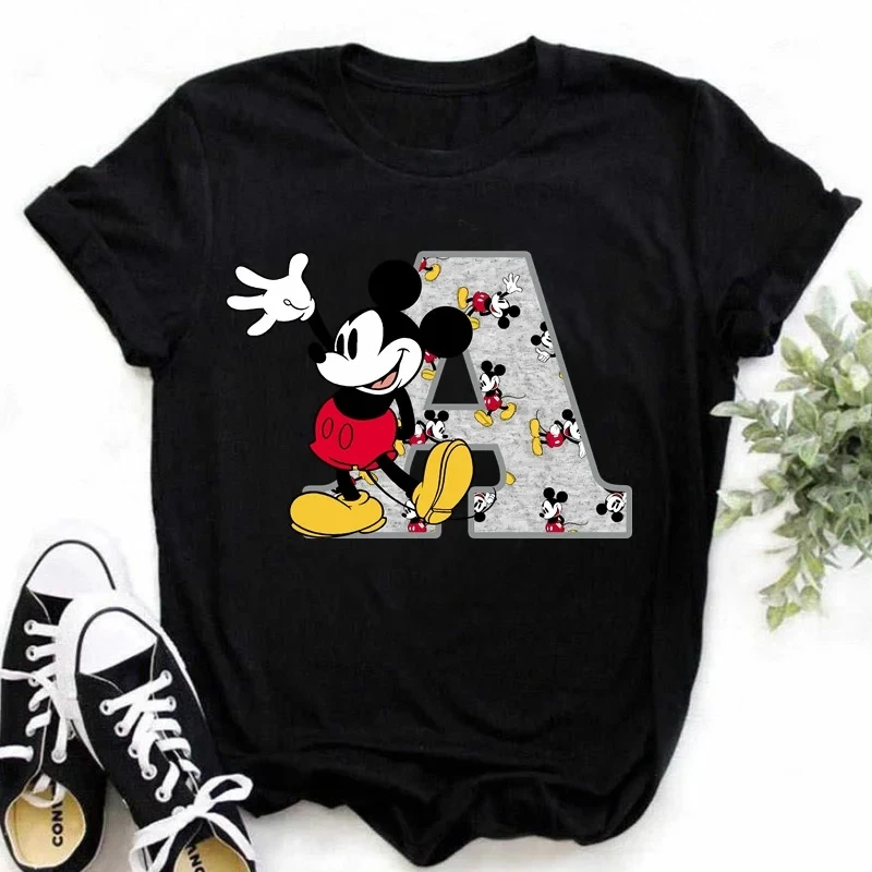

Disney Mickey Mouse A-Z 26, забавный топ с принтом английского алфавита 90-х годов, аниме Harajuku, повседневная летняя футболка Y2K для мужчин и женщин, повседневная футболка