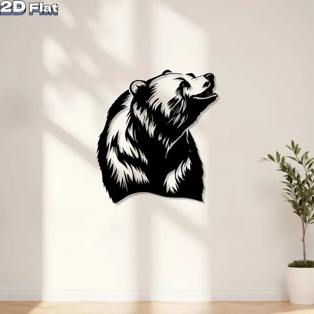 1pc Fierce Bear Metal Wall Art Iron Hook, Rustic Nature Hanging Decor, Weatherproof Indoor Outdoor Accent