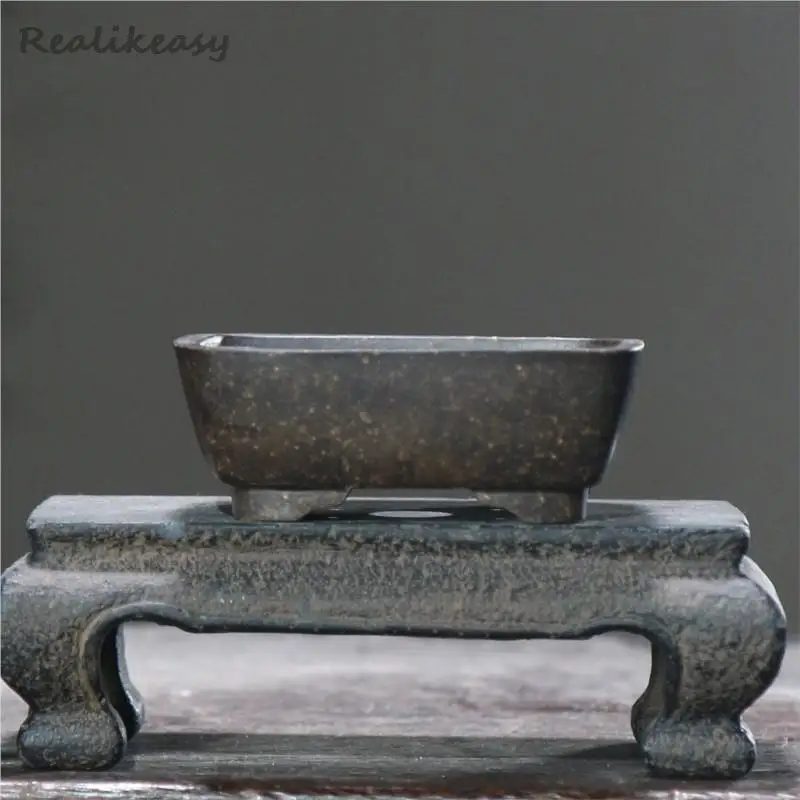 Yixing Purple Clay Flower Pot Rectangular Mini Bonsai Pot Chinese Household Handmade Classical Desktop Decorative Flower Pot
