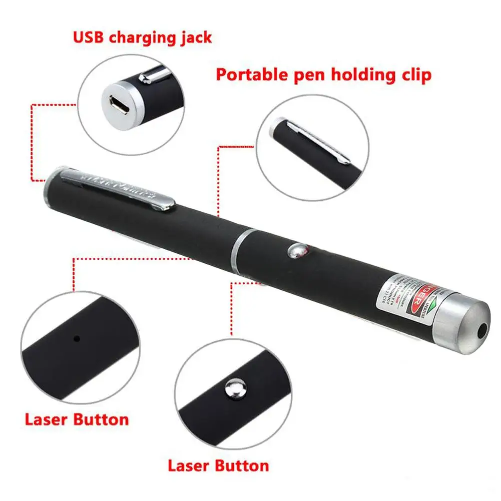 Stylo Laser puissant avec chargeur USB, pointeur Laser, vue pour présentations, enseignement et divertissement pour enfants