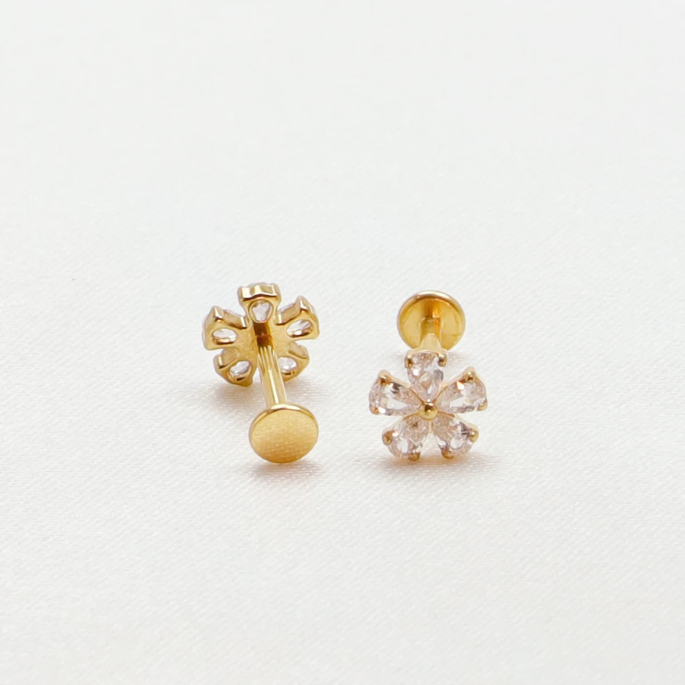 격막 피어싱 연골 F136 티타늄 꽃 모양 립 스터드 Tragus 귀 커프 나선형 힌지 세그먼트 16G 리모콘 바디 쥬얼리