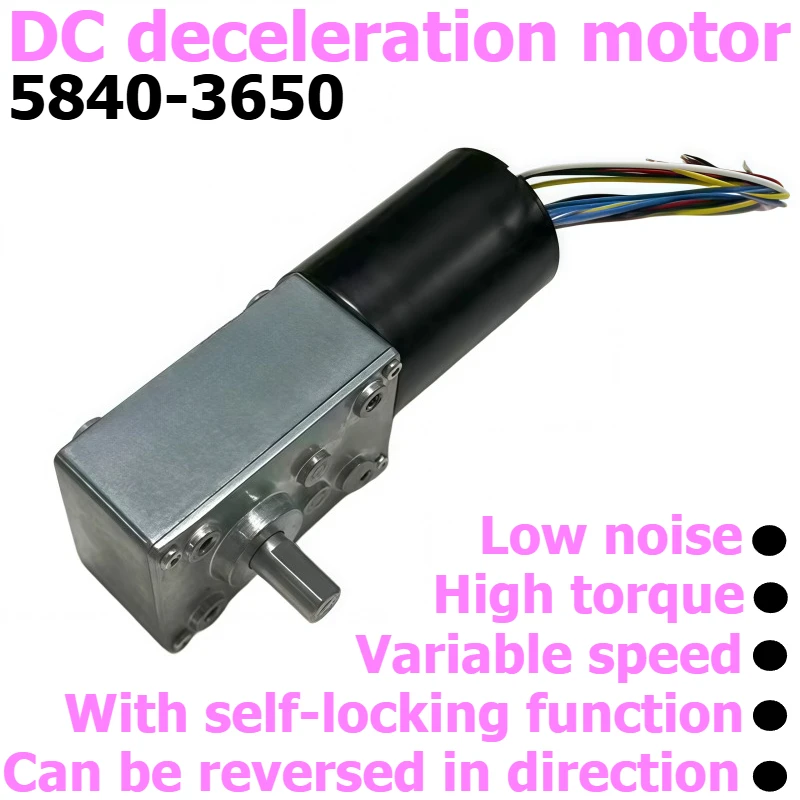 5840-3650 DC Brushless Turbine Worm Gear Reducer Motor 12V 24V Brushless Motor with Self-locking Brake Belt Speed Controller