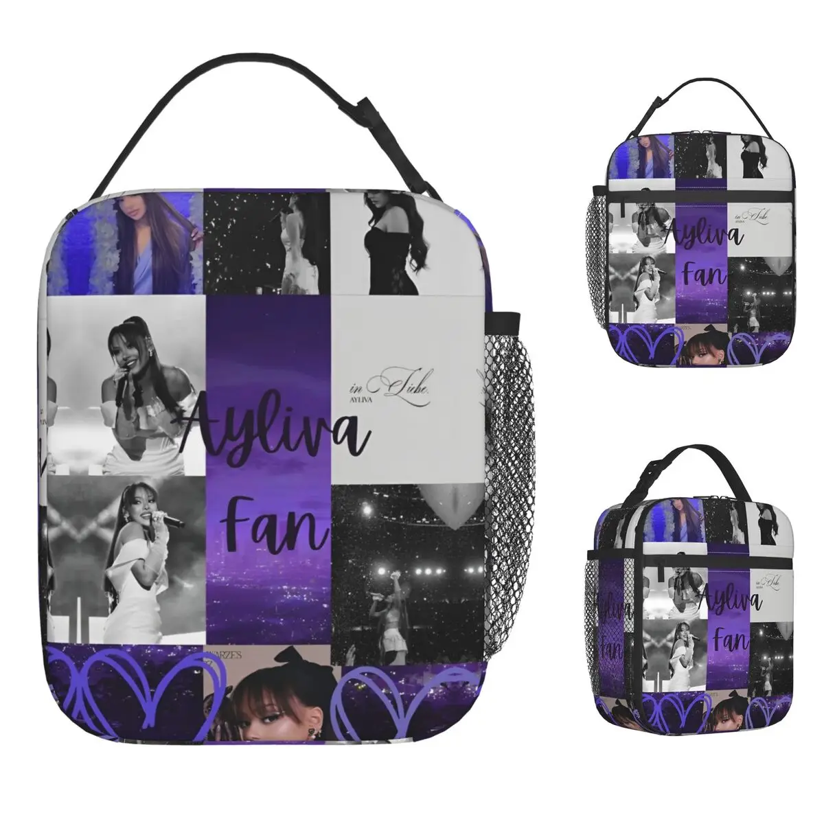 Ayliva 콜라주 상품 투어 2025 점심 가방 휴대용 지퍼 도시락 상자 성인 피크닉 인쇄 쿨러 가방 캐주얼 옥스포드 점심 가방
