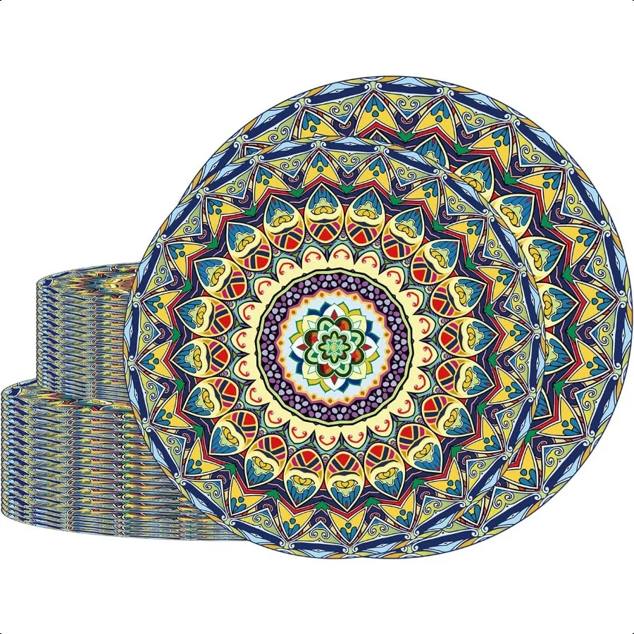 

100 шт. бумажные тарелки в стиле бохо 50 × 7 дюймов, 50 × 9 дюймов, тарелки в богемном стиле, набор обеденных тарелок для вечеринки, кухни, декоративные