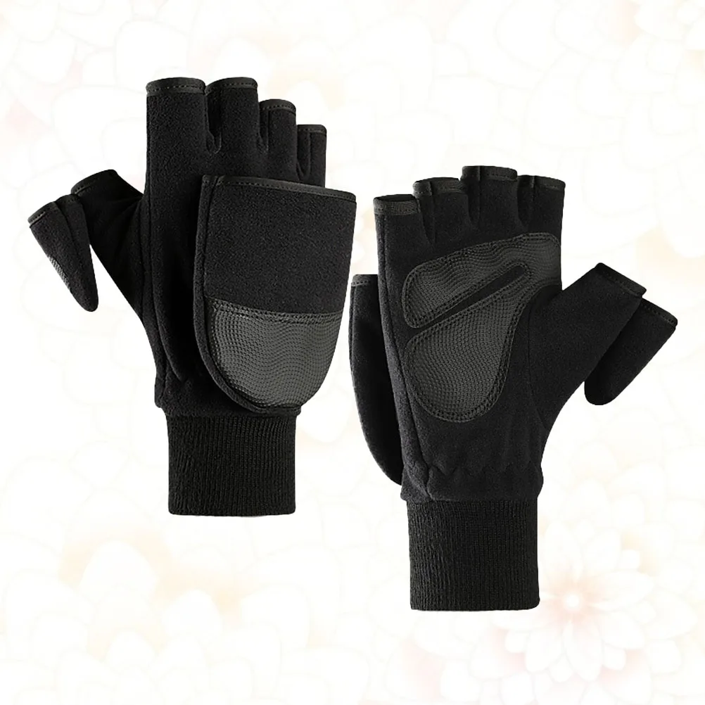 Men Winter Half Finger Fleece Gloves Size Thick Warm Wrist Support Gloves Anti Slip Palm Outdoor Riding