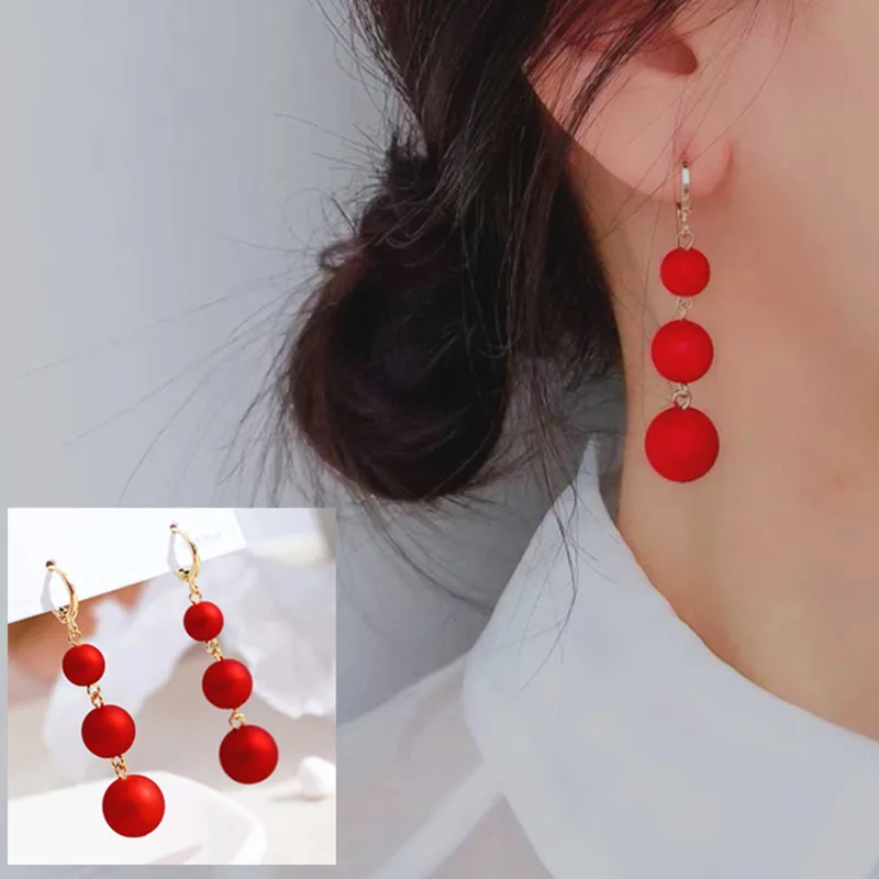 Charm Imitation Pearl Earrings Festive Beaded Earring Frosted Balls Ear Buckle Wedding Party Long Pendant Couple Beautiful Gifts
