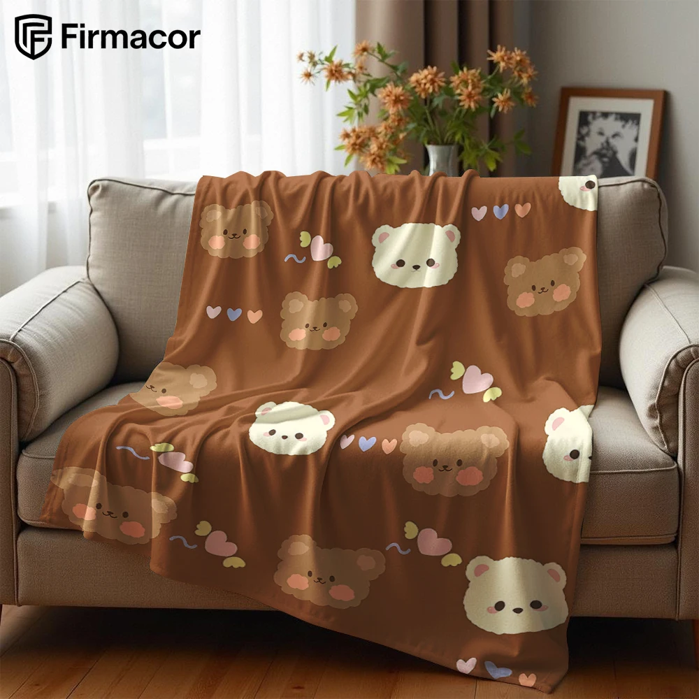 Brown Bear Hearts Lightweight Microfiber Soft Christmas Fleece Blanket Warm Cozy Throw for Bed Sofa Office Travel All Season