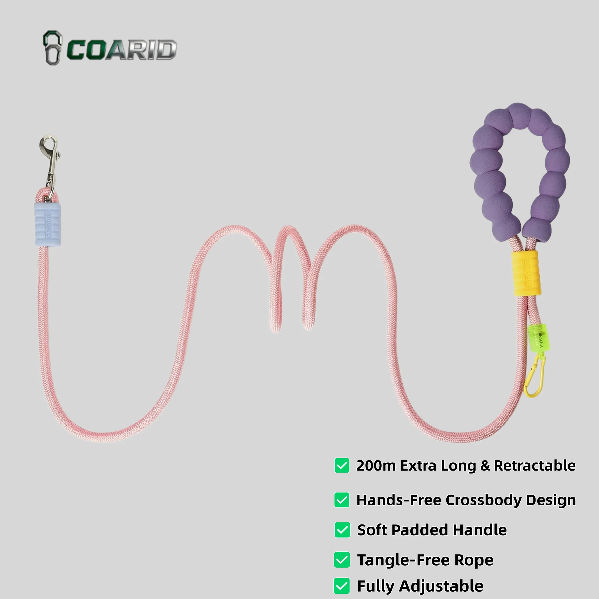 

Hands-Free Dog Leash, 200ft Retractable, Heavy Duty Nylon, Comfort Foam Handle, Fashionable Macaron Color