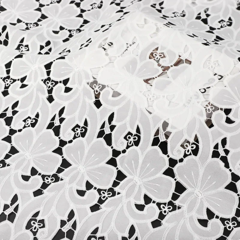 

Lace Floral 3D Hollow Embroidered Fabric for Summer Women Dress Formalwear Diy Sewing Designer Fabric