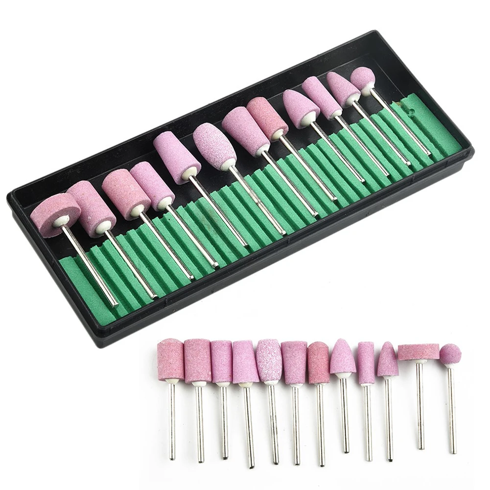 12 × Mini testa abrasiva in ceramica per fresatura, lucidatura, accessori per utensili rotanti per lucidatura di stampi, corrispondenza di utensili elettrici, chiodi per rifinitura