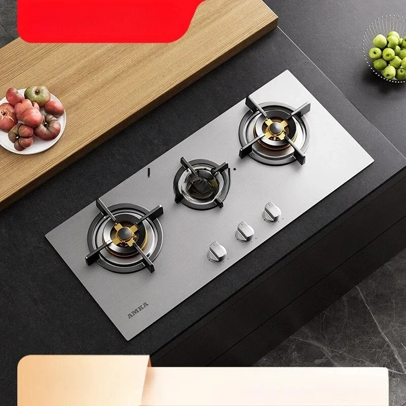 AAStainless Steel Gas Three-eye Stove Embedded Household European Multi-head Gas Stove Three-head Natural Gas