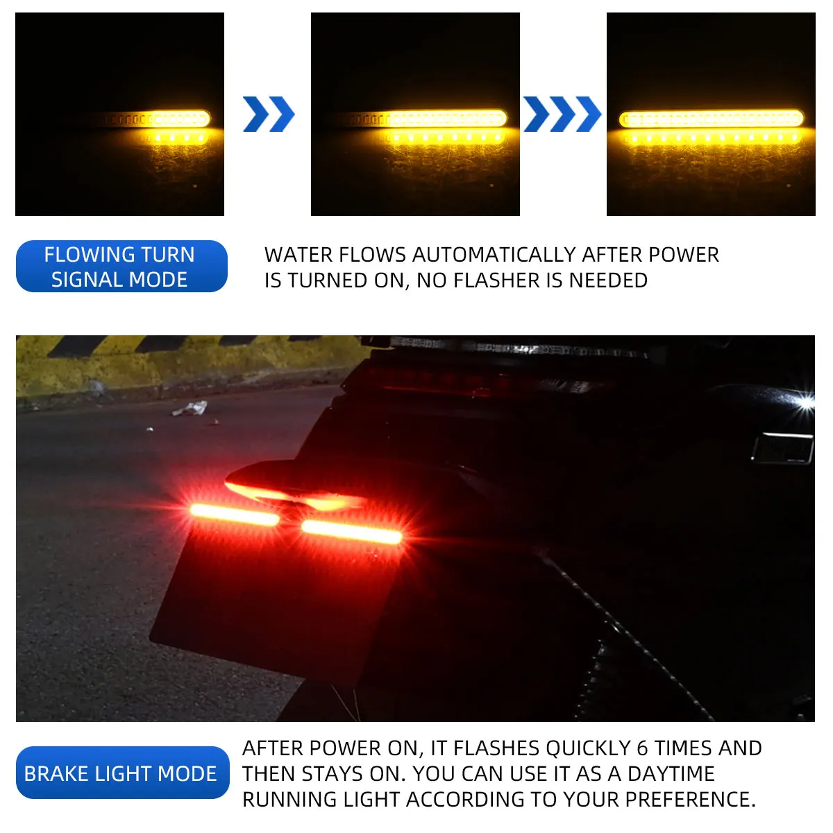 2x 24SMD LED Motorcycle Light Bar Strip Rear Tail Brake Stop Lamp License Plate Lights Flowing Turn Signal Indicators Universal