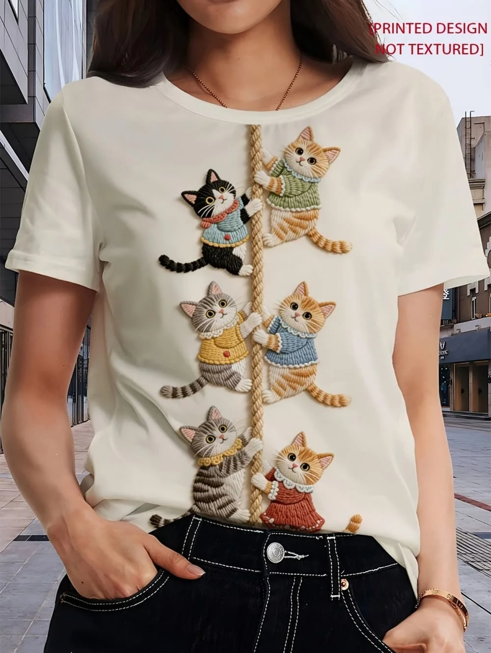 Funny Cat Pattern Women's T-Shirt Cute Animal 3D Print T-Shirts Summer Fashion Casual Street Tees Short Sleeves Round Neck Tops