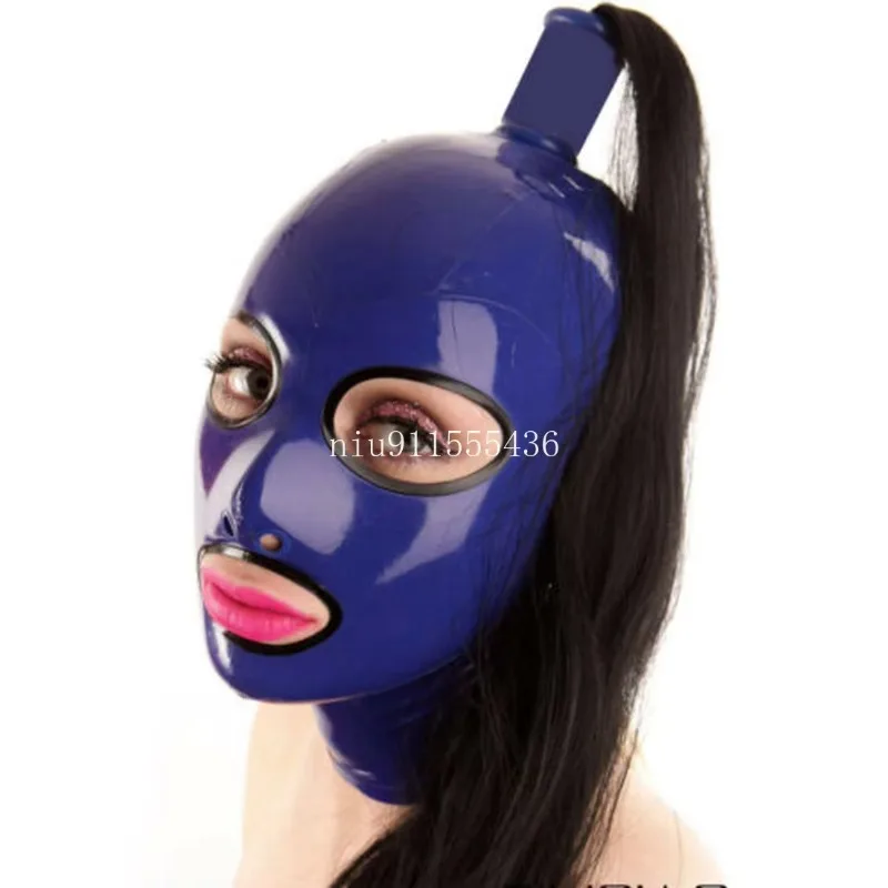 Latex Mask Rubber Unisex Hood with Wig Rubber Fetish Mask Braid Wigs Latex Headgear Sexy Cosplay Accessaries