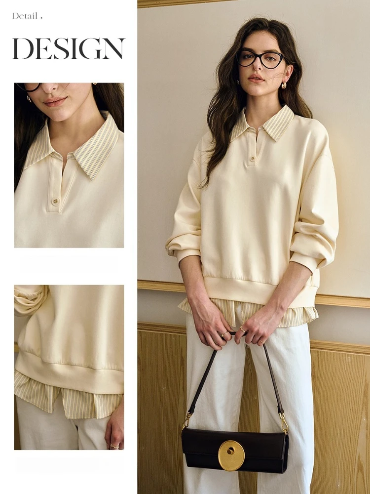OLrain Pullover Sweatshirts Women's Mock Two-piece Pullovers Long Sleeve Pullover Knitted Woman 2025 Autumn Tops O57QR000693