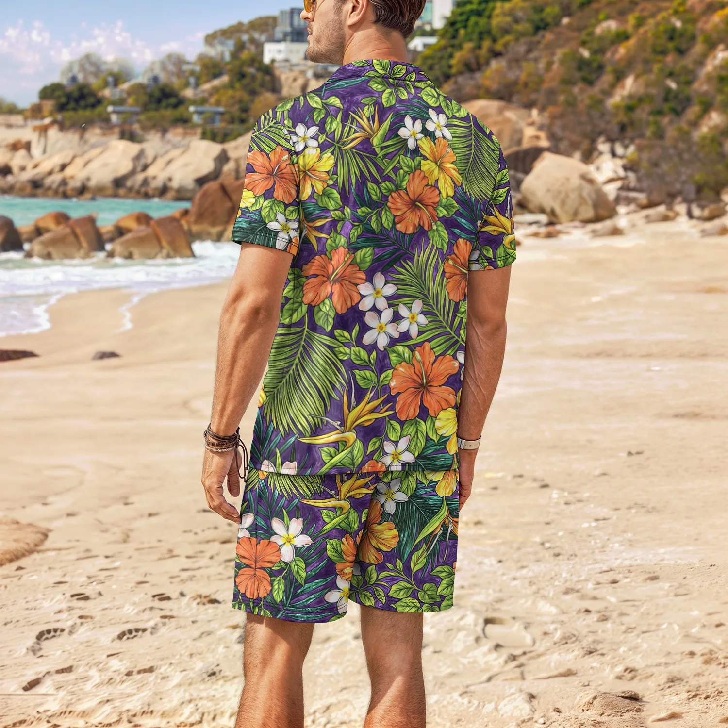 2025 New Palm Tree Tropical Men's Degree 3D Printed Hawaiian Shirt and Shorts Set Casual Fashion Short Sleeve Shirt Set for Ever