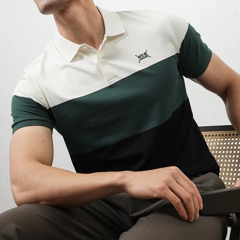 

Korean Splicing Short Sleeve Polo Shirt Men Fashion Casual POLO Shirt Slim Fit Business Social Lapel Tees Streetwear Tshirts