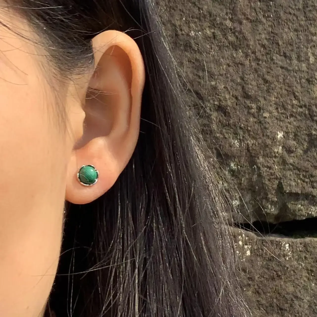 HEYYA STONE Natural Malachite Stud Earrings For Women 925 Silver Simple Fine Jewelry Stone Gemstone Classic Style