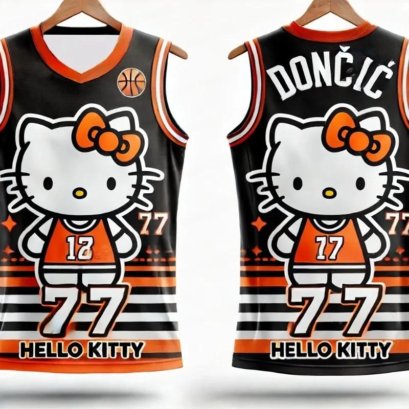 

25 Girl Men's Hello Kitty 77 Dončić Summer Training Women's 3d Printed Sports Sleeveless Vest Basketball Tank Top T-shirt