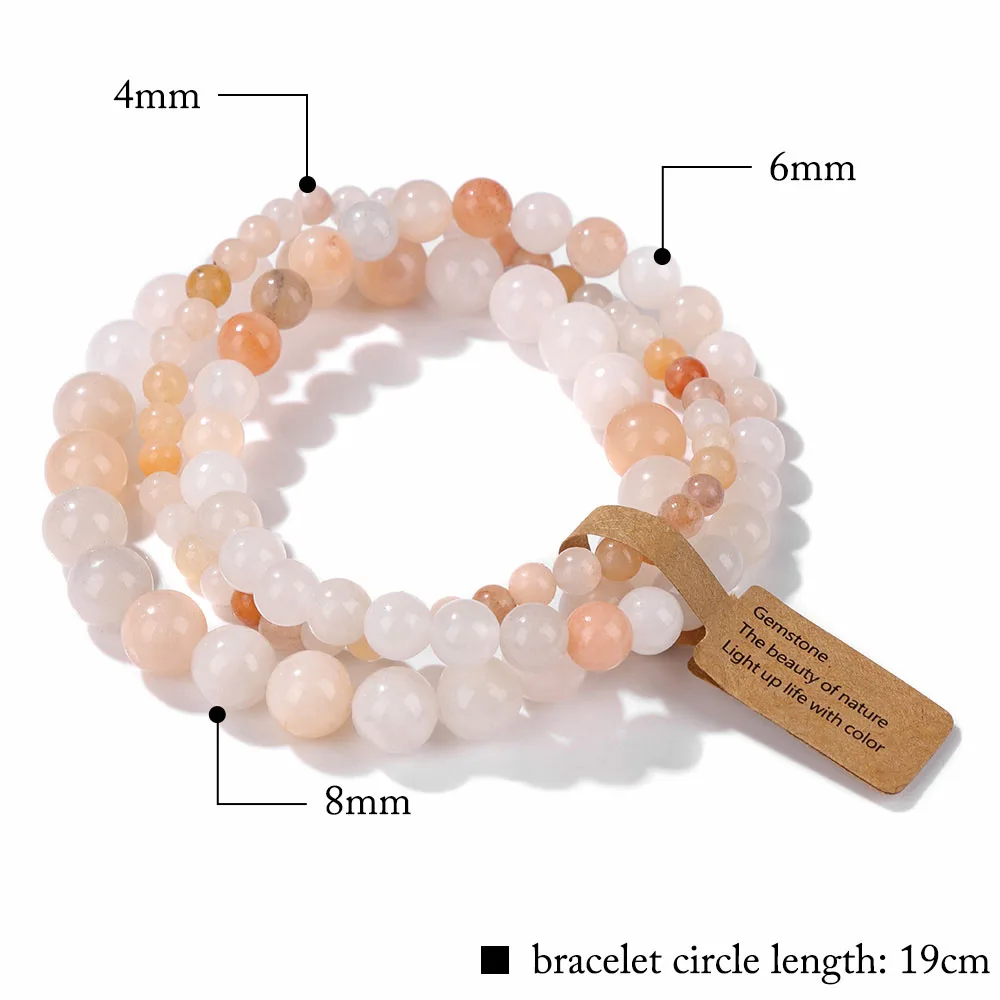 3pcs Natural Stone Amazonite Bracelet 4 6 8 mm Beads Pink Zebra Tree Agates Stretch Elastic Bracelet Set For Women Men Jewelry