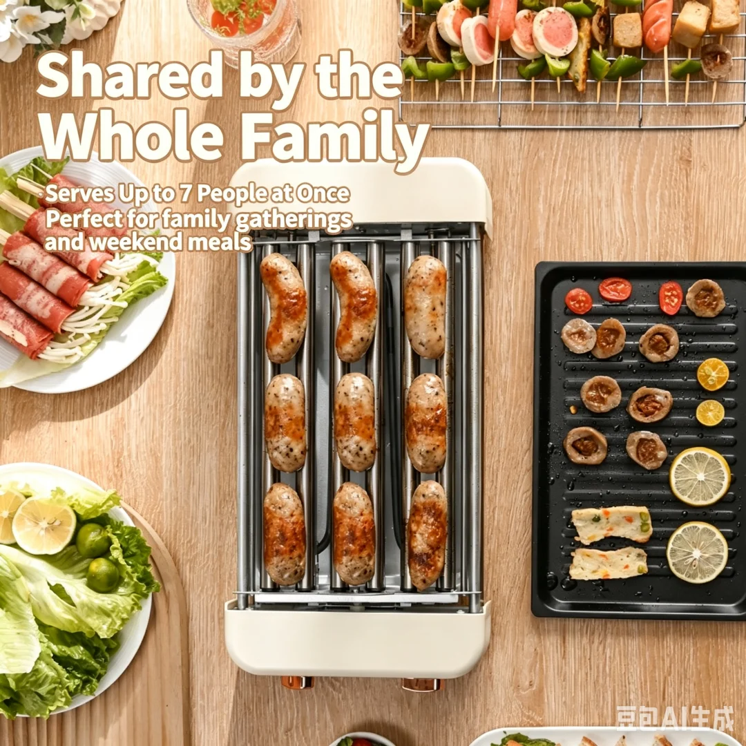 Smokeless Electric Grill Household Barbecue Rack Multifunctional Electric Griddle Pan Indoor BBQ Skewer Sausage Roasting Machine