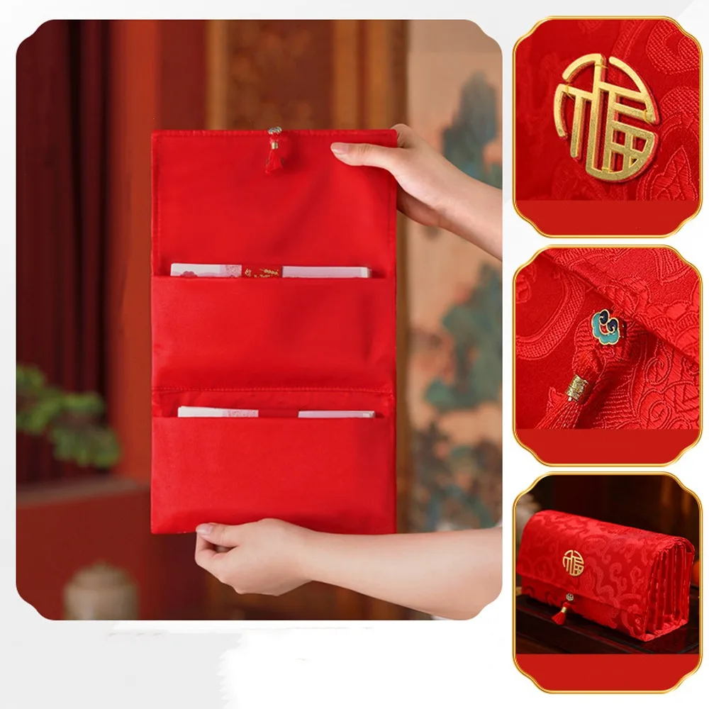 

Chinese Style Folding Red Envelope Hongbao Blessing Wedding Money Envelope Traditional Bonus Red Pocket Lunar New Year Gifts