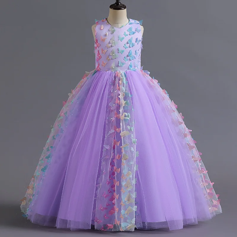 4-14 Years Girls Dresses A-line Butterfly Lace Kids Gown Bow Vestidos Wedding Party 4 6 8 10 12 14 Years Kids Clothes OGF224434