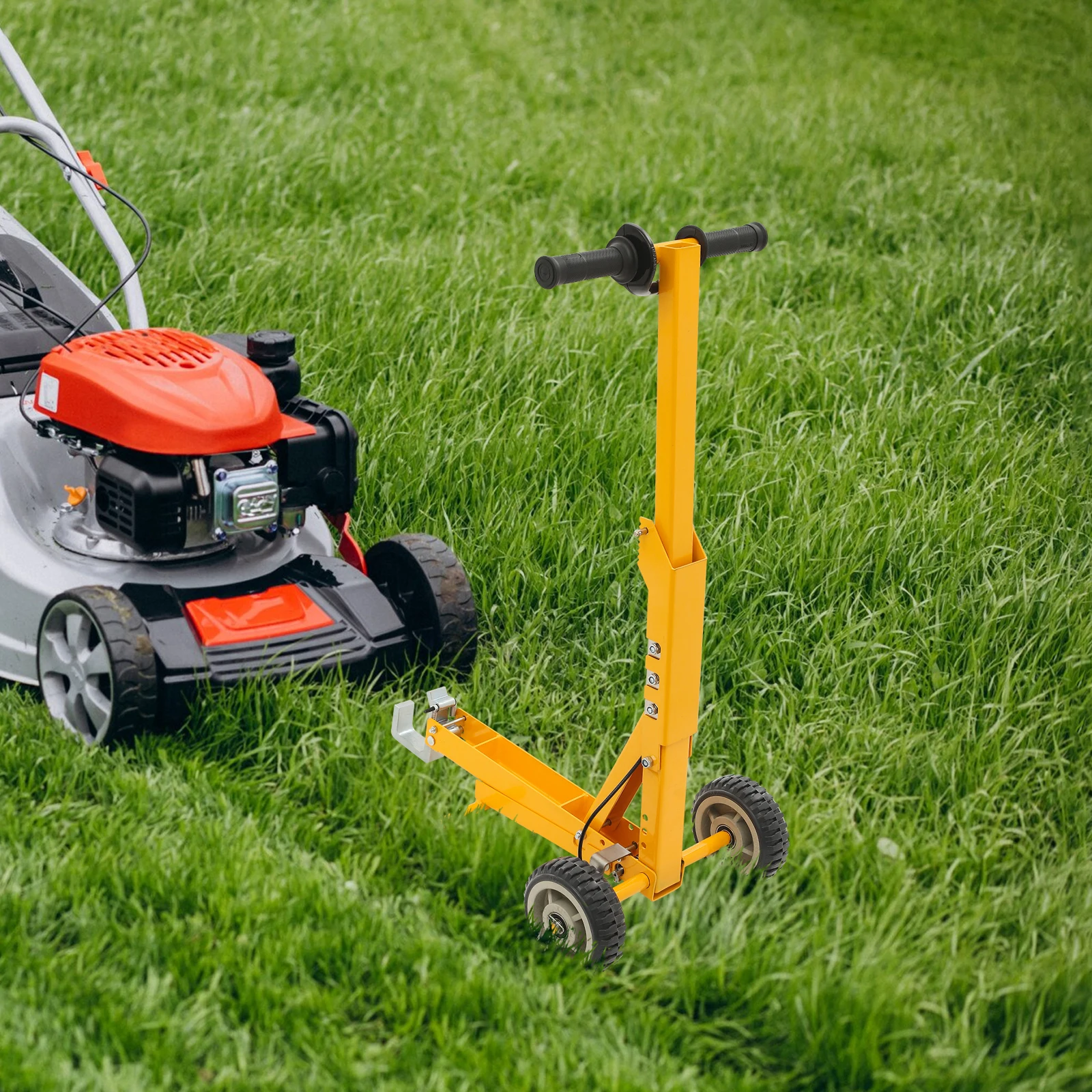

Yellow Manual Lawn Mower Lift 800lbs Capacity Lawn Mower Lift Tool for Lawn Mower Maintenance and Repair