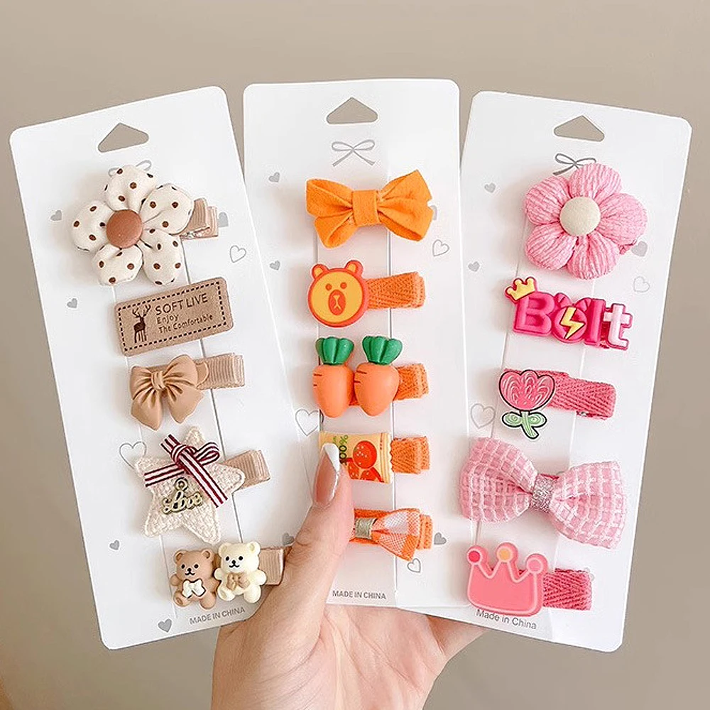 Colorful Flower Fabric Hair Clip Non Slip Cloth Bowknot Candy Shaped Alligator Hairpin Barrettes For Side Bang Baby Jewelry Gift