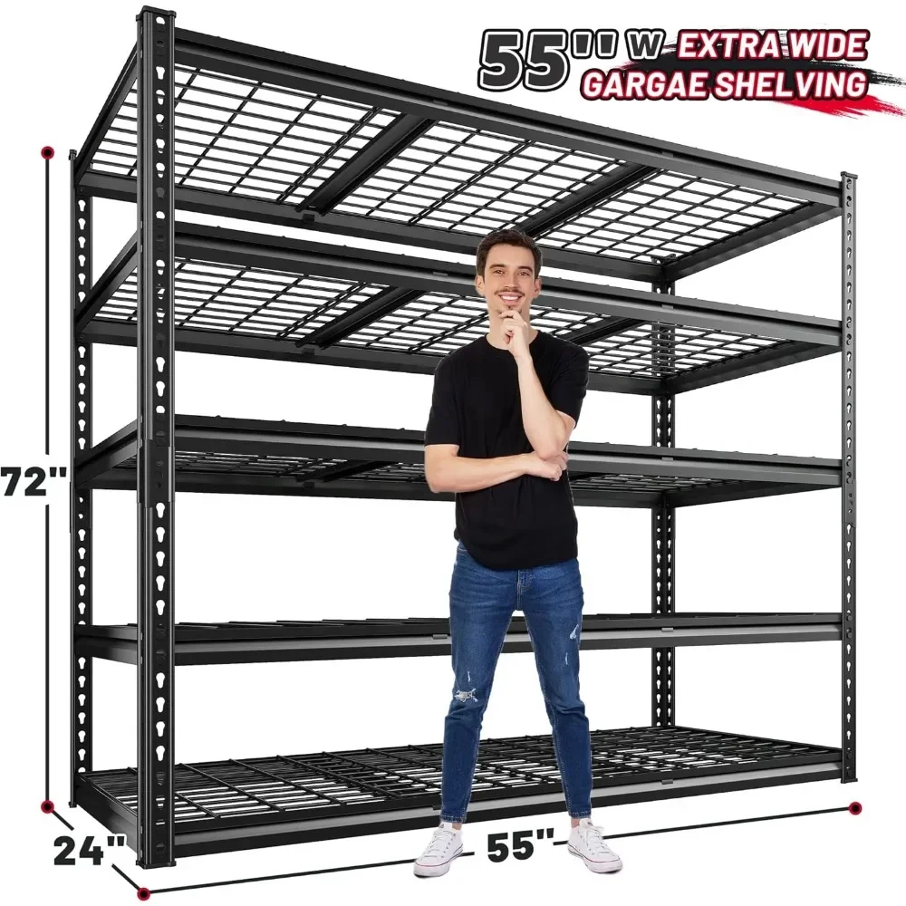 Estantería de garaje de 55 "W, estantes de almacenamiento resistentes de 3000 libras, estantería de Metal ajustable de nivel para estante de almacenamiento, garaje St