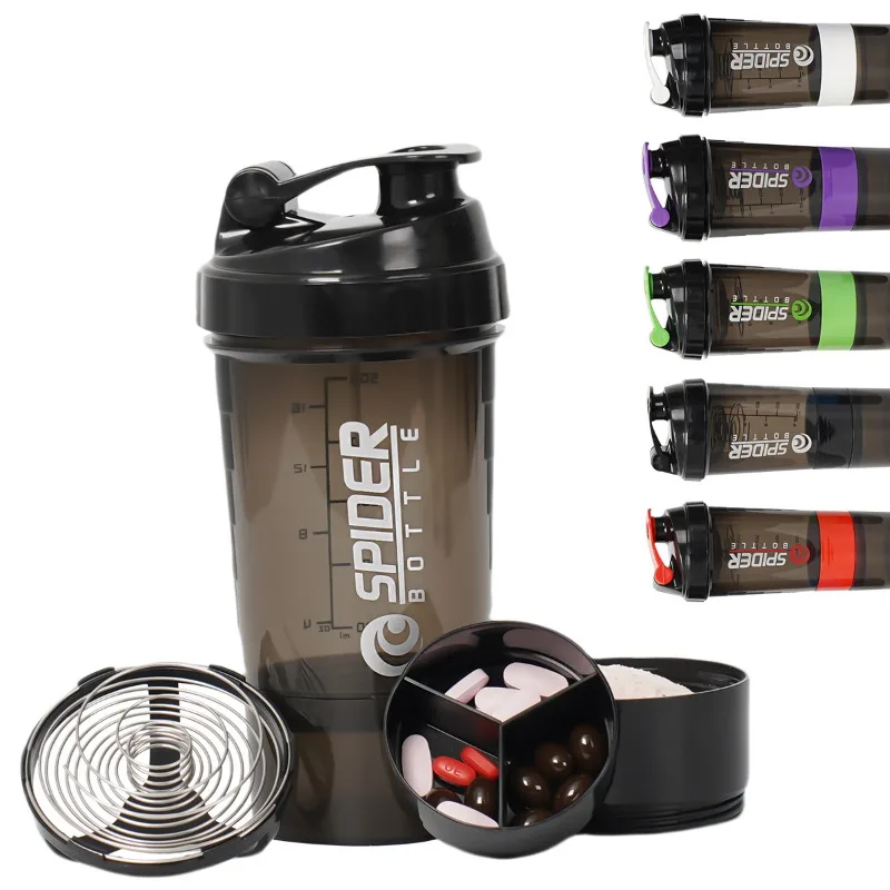 Copo de água esportivo de 500ml, três camadas, grande capacidade, plástico, agitação, fitness, 