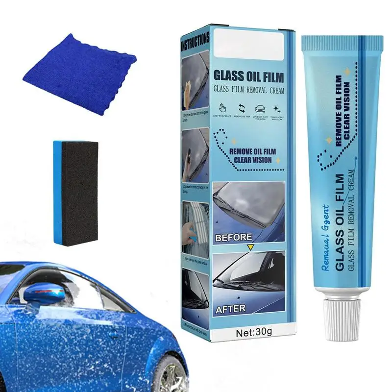 Oil Film Car Cleaning Paste Glass Cleaner Polish Agent With Sponge And Cloth Car Windshield Window Cleaner Glass Film Coating