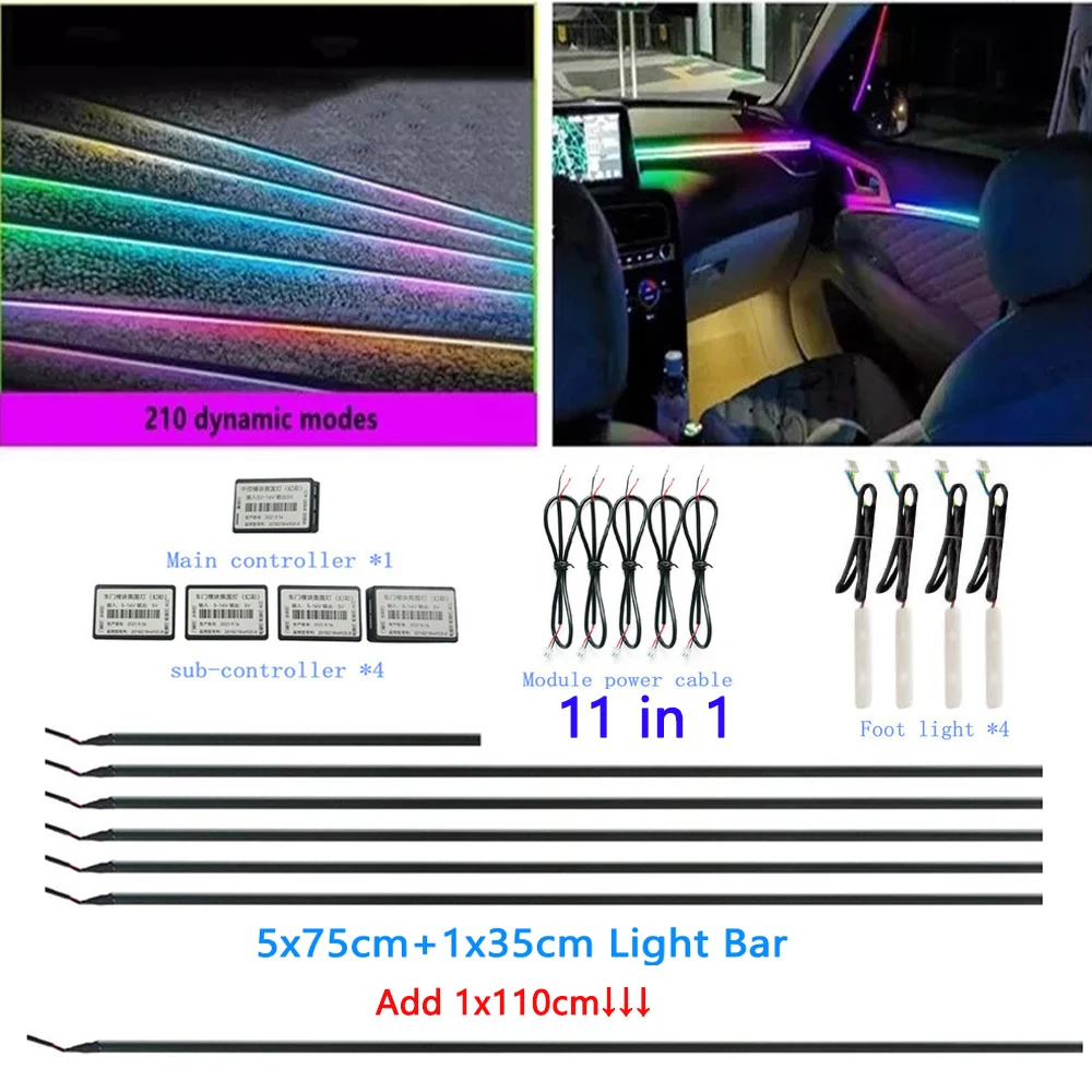 

Upgrade11 in 1 Symphony Car Ambient lights RGB Car Interior Acrylic Guide Fiber Optic Universal Car Decoration Atmosphere Lights