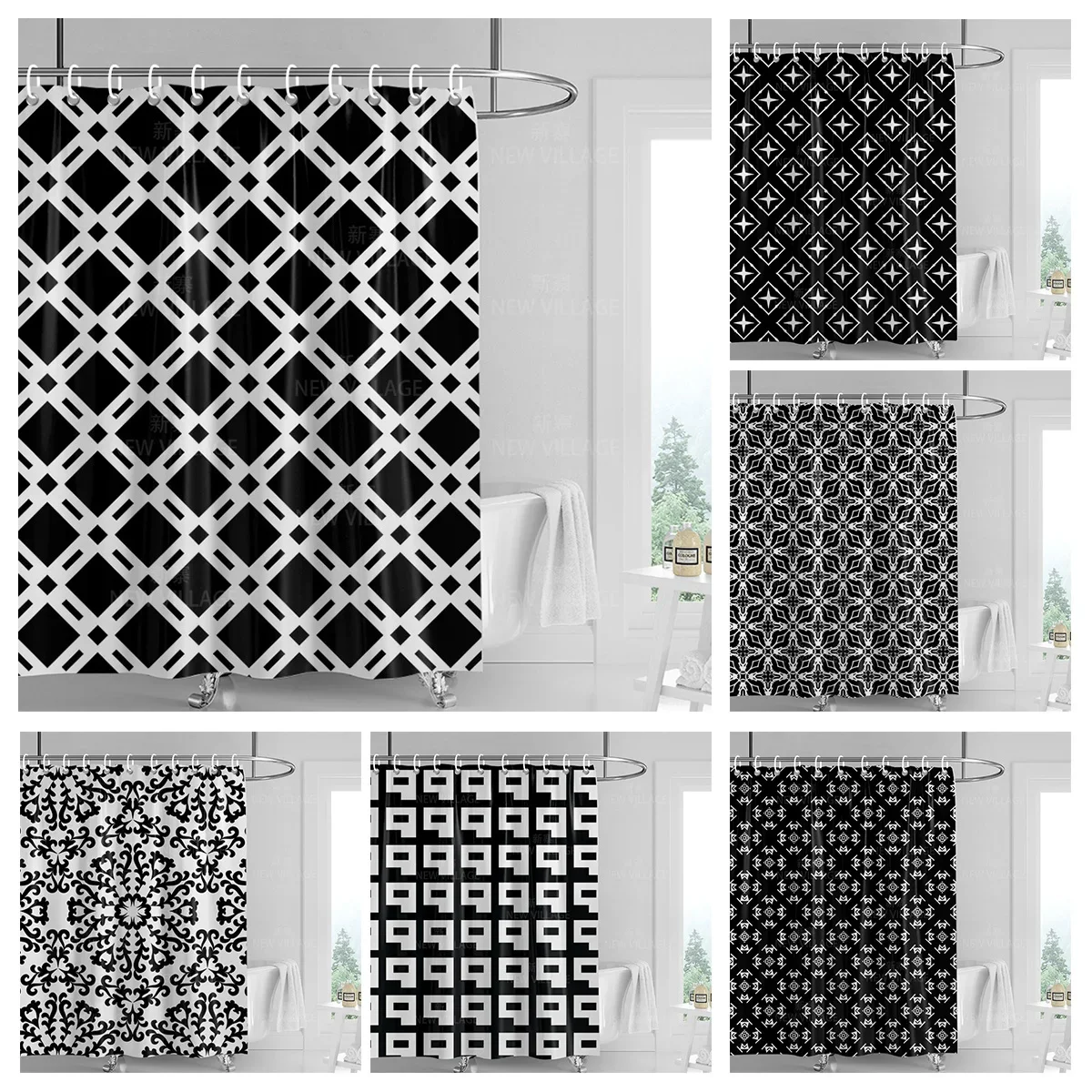 Home decoration shower curtains bathroom waterproof curtain fabric Living Room Modern Nordic Modern geometric pattern simple