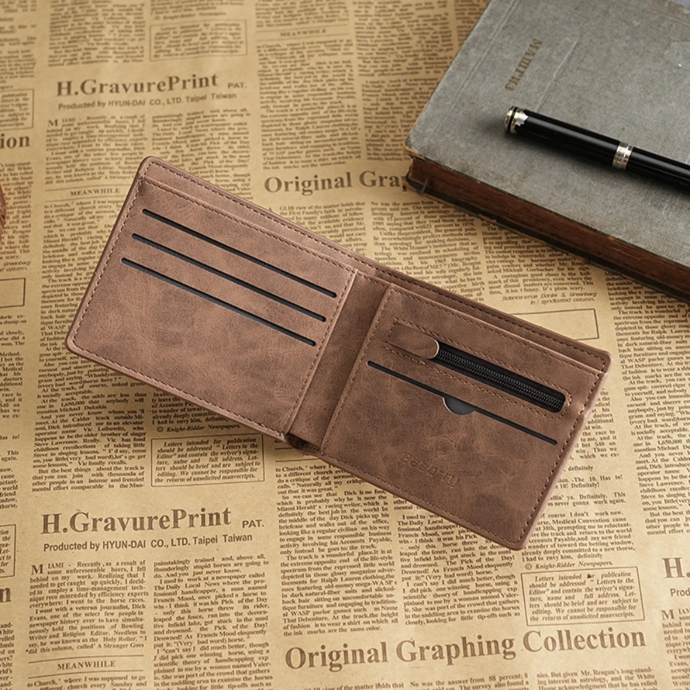 

New Retro Men Short Wallet with Zipper Coin Bag Soft Leather Wallet Small Money Purse Luxury Design Business Men Thin Wallet
