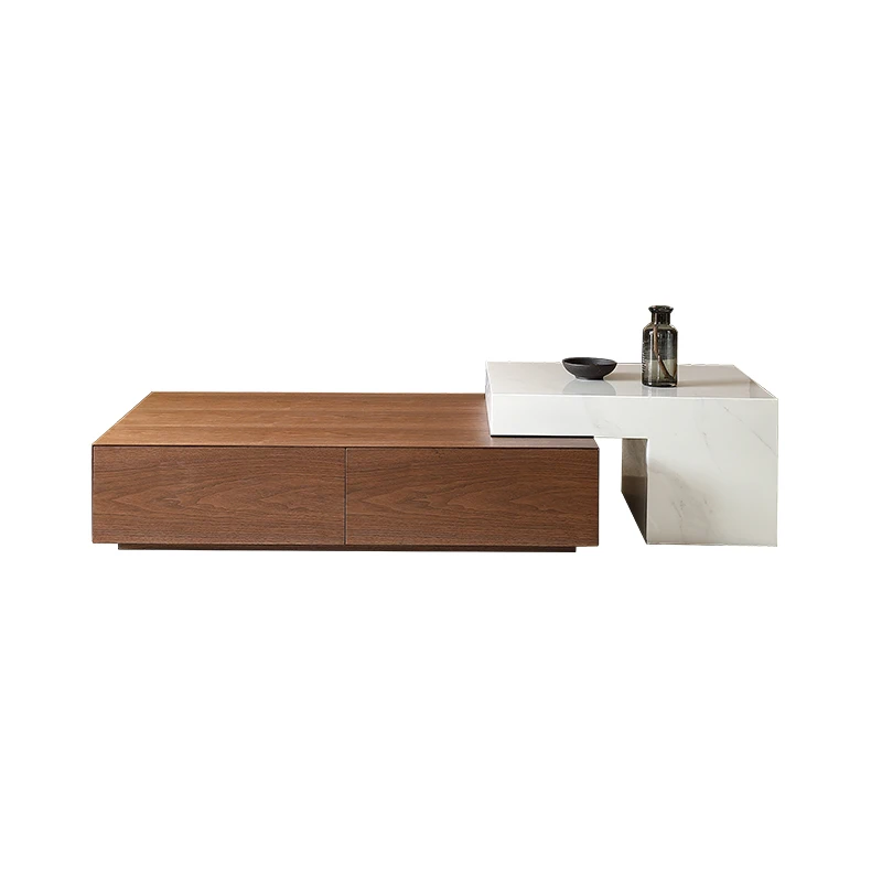 

Italian minimalist solid wood coffee table light luxury square designer high-end household marble tea table