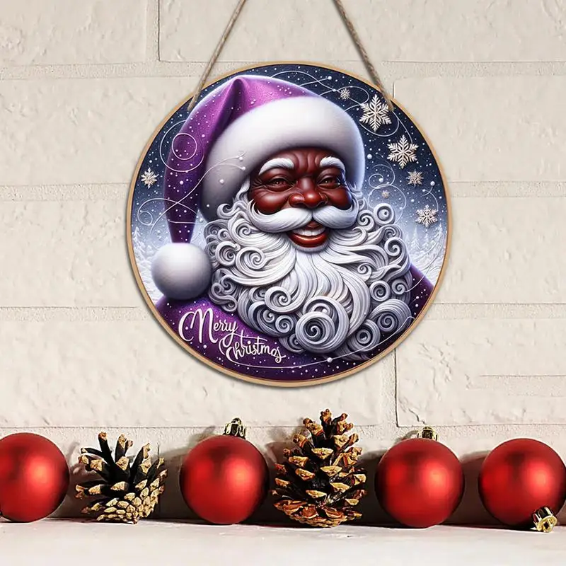 Christmas Front Door Sign Santa Claus Round Door Ornament Christmas Welcome Sign Front Door Decor Christmas Round Hangable Sign