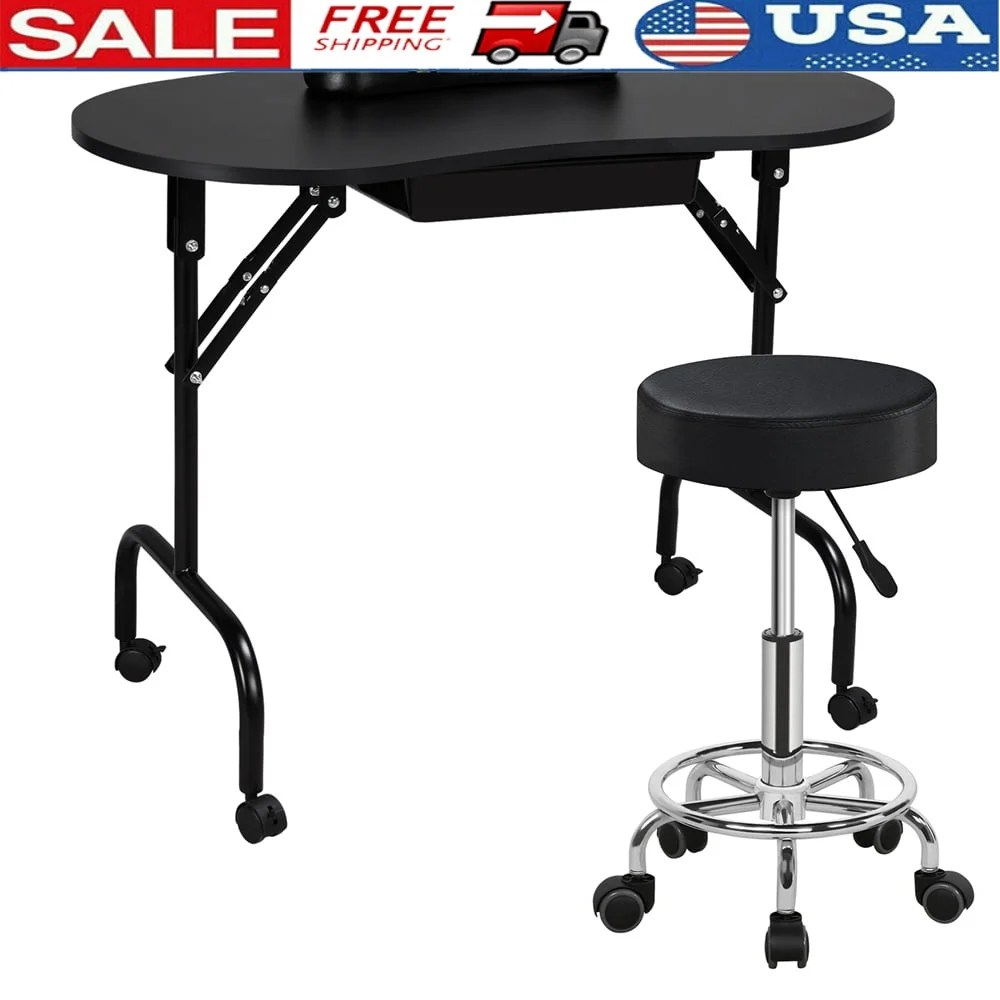 

Складной портативный маникюрный стол с ящиком для хранения на колесах, профессиональная рабочая станция для маникюров, легко перемещаемая и хранить