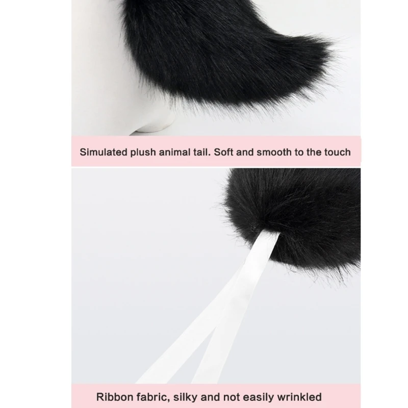 Rabbits Costume Accessories, Animal Ear Hairband, Plush Tail for Kid Girl Cosplay Christmas, Halloween Animal Costume