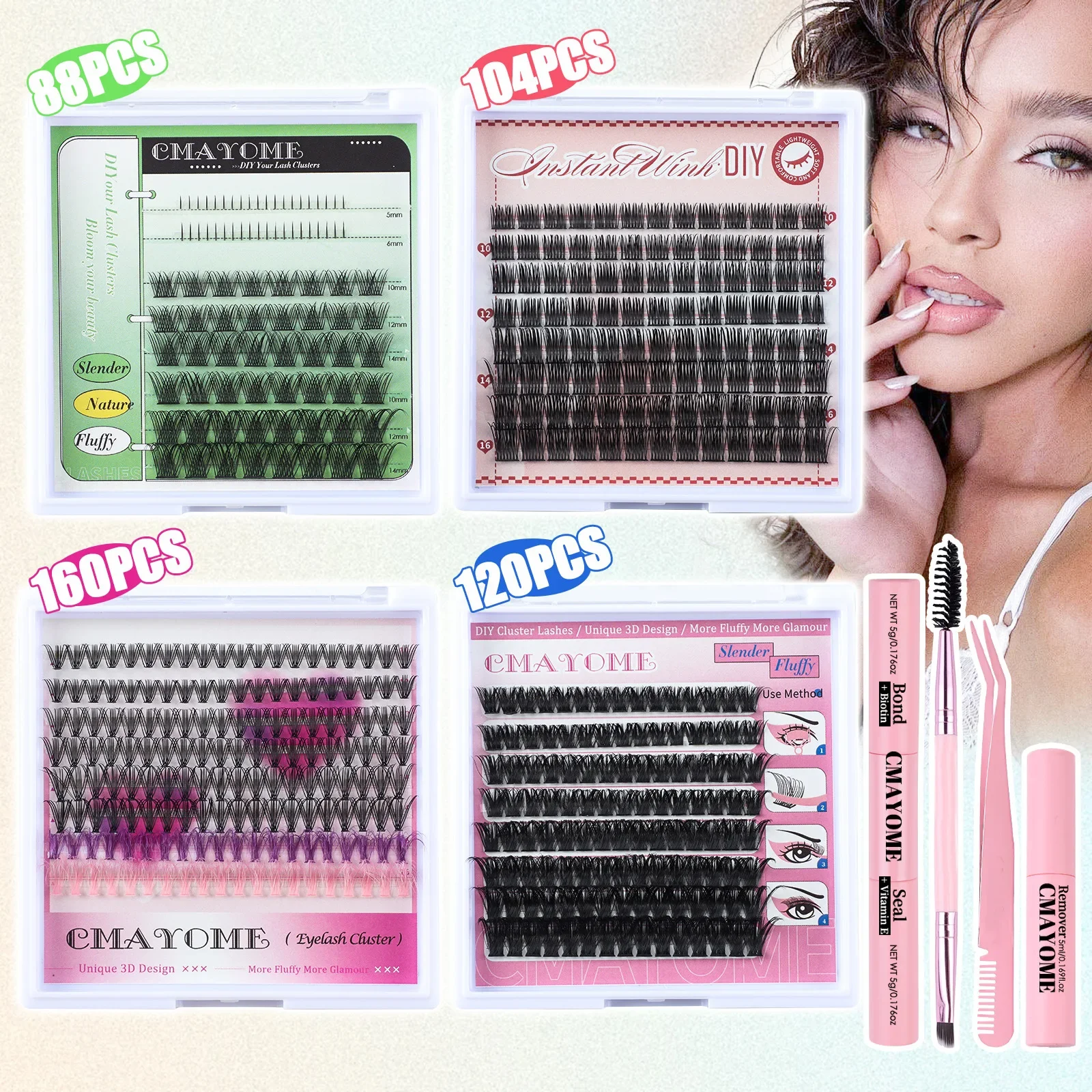 Segmented Hot Melt False Eyelashes Single Cluster Grafting Small Box Portable Color Mixed Eyelash Tool Set