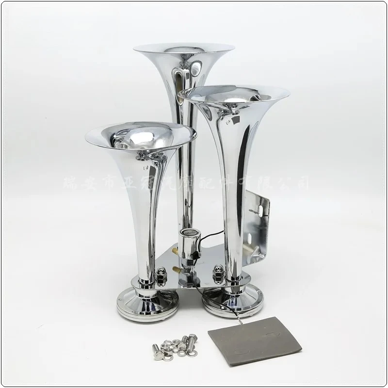 العقلية الفضة مطلي بالكروم ثلاثة أنابيب ميلودي الموسيقية شاحنة ضغط الهواء القرن لقارب مزدوج النغمة AS095