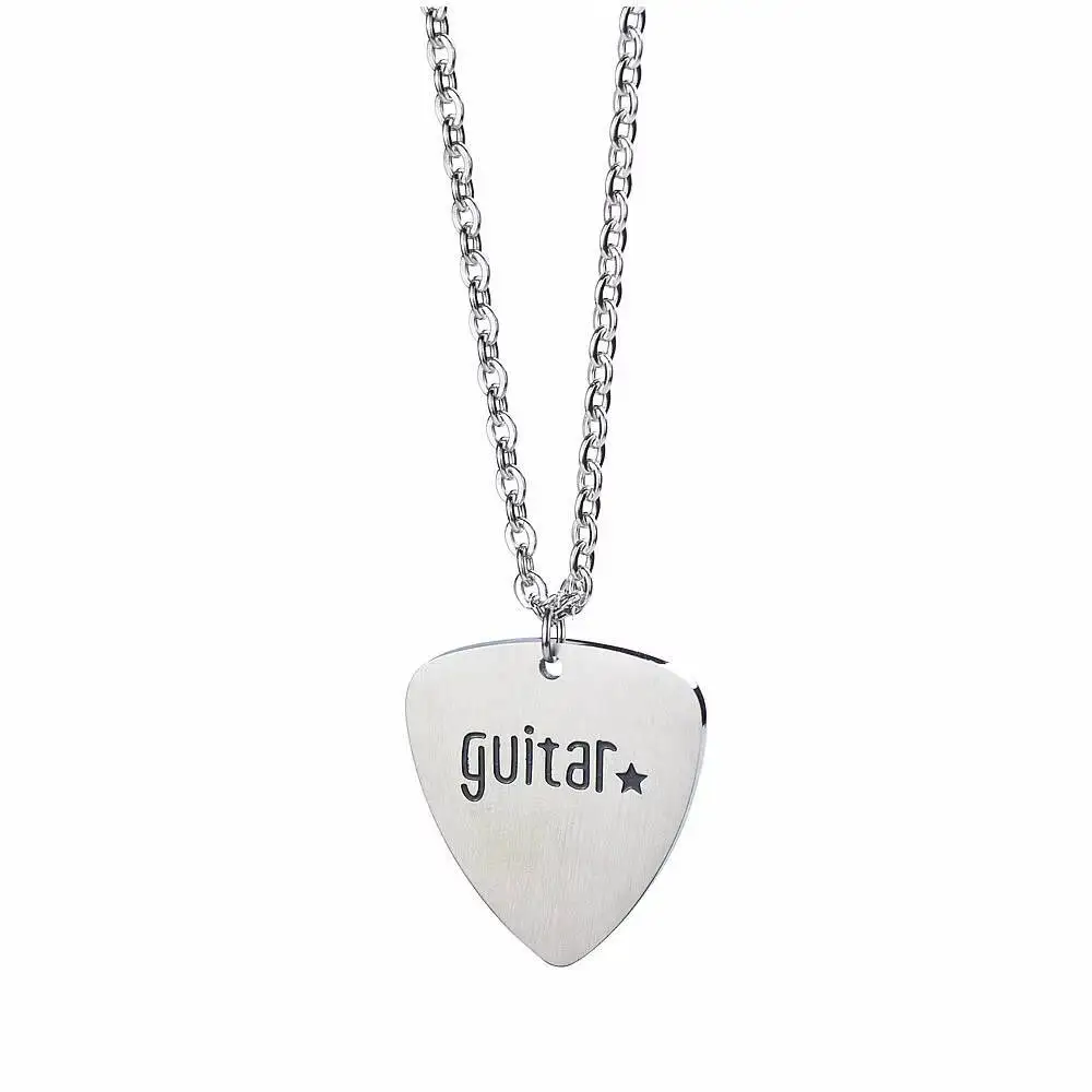 Stainless Steel Men Rock and Roll Pick Necklace Music Necklaces for Men Women Cool Jewelry