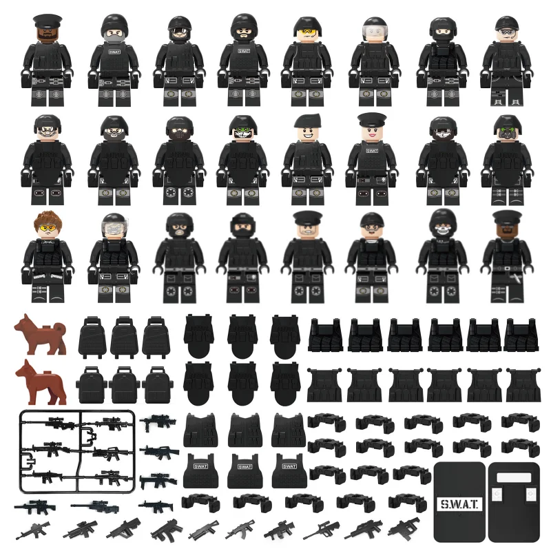 Military black d special police figure children assembled building block doll toy small particle accessories