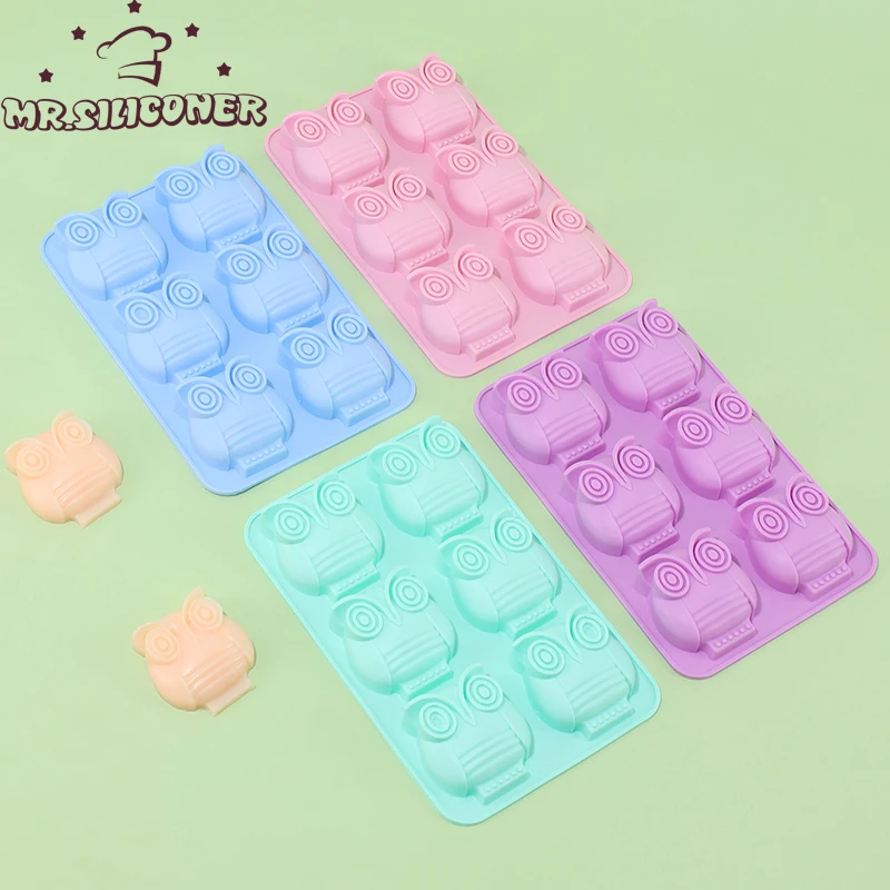 6 Cells No Smell Silicone Material Cute Owl Style Cake Molds For Kitchen Tools Handmade Biscuit Fondant Candle Chocolate Molds