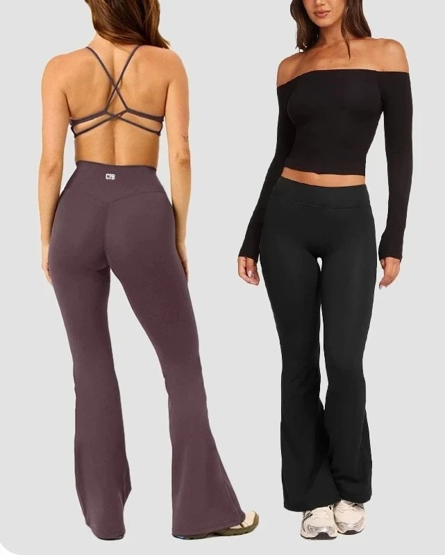 C-B Free-Match Yoga Set: Seamless Camisole Bra & Deep U-Neck Nude Top & High-Waisted Flared Pants, Perfect for Cym Fitness Set
